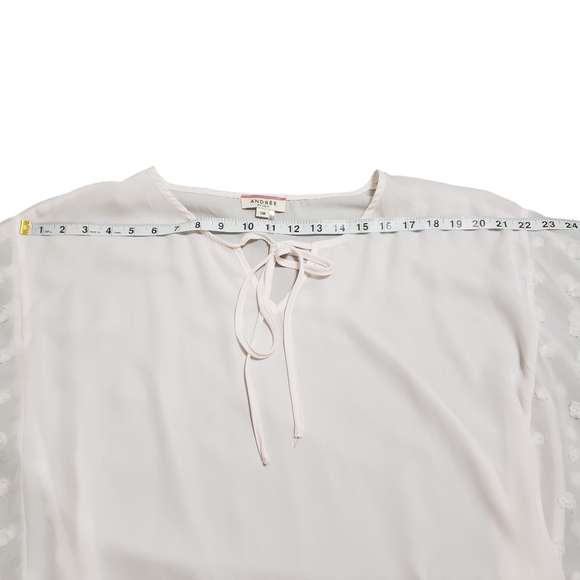 Andree by Unit Pinkish White Pom Pom Dot Sheer Poncho Blouse Size SM - Picture 4 of 10